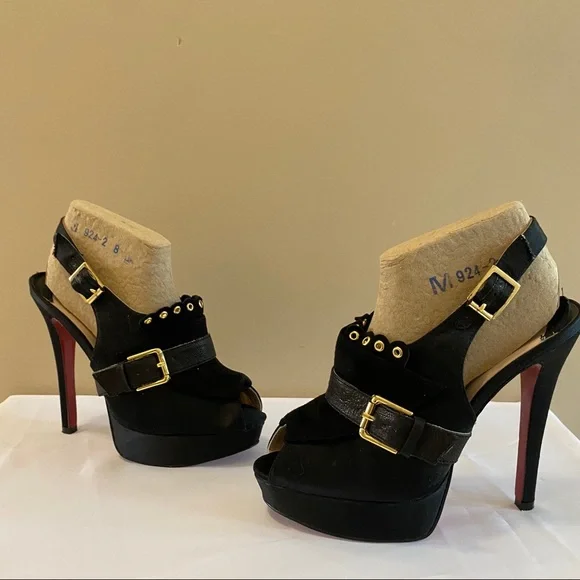 Christian Louboutin Black Heels with Gold Accents - Picture 4 of 11